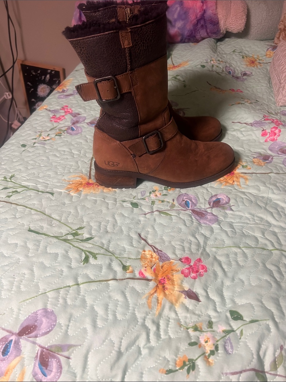 UGG womans brown Two-Tone Leather and Suede Mid-Calf Boots